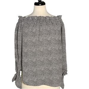 Michael Kors Women's Blouse Top 3/4 Tie Sleeve Black & White Small